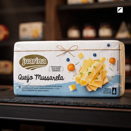 Design de embalagem Juarina, queijo mussarela
