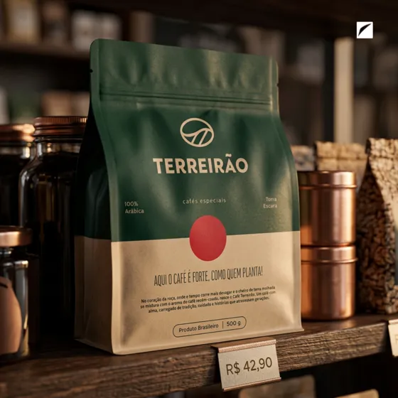Design de embalagem Terreirão, café em grãos